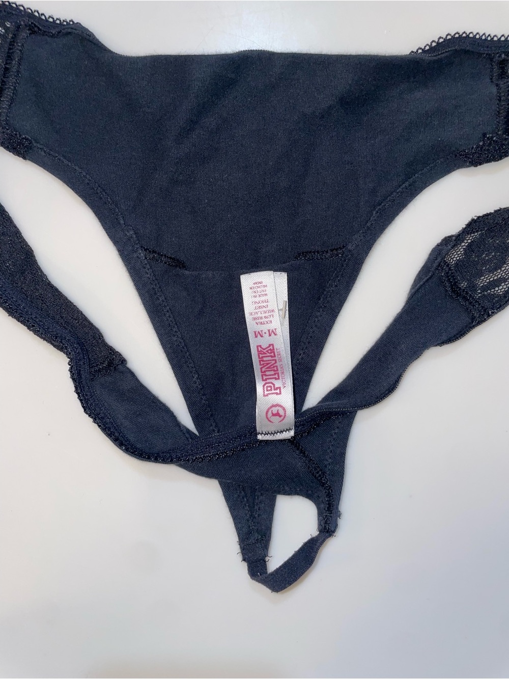 PINK Victoria's Secret Black Lace-Trim Thong